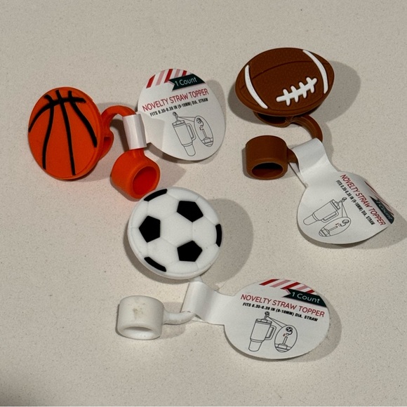 Target Bullseye Set of 3 Straw Toppers Sports Basketball Football Soccer - Picture 1 of 4
